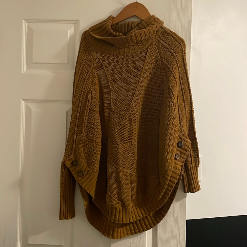 Anthropologie mustard turtleneck 3/4 length sweater